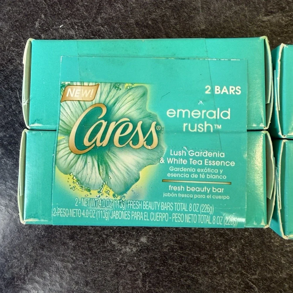 7- Caress Emerald Rush Lush Gardenia & White Tea Beauty Bar Soap‎ Full Size NEW